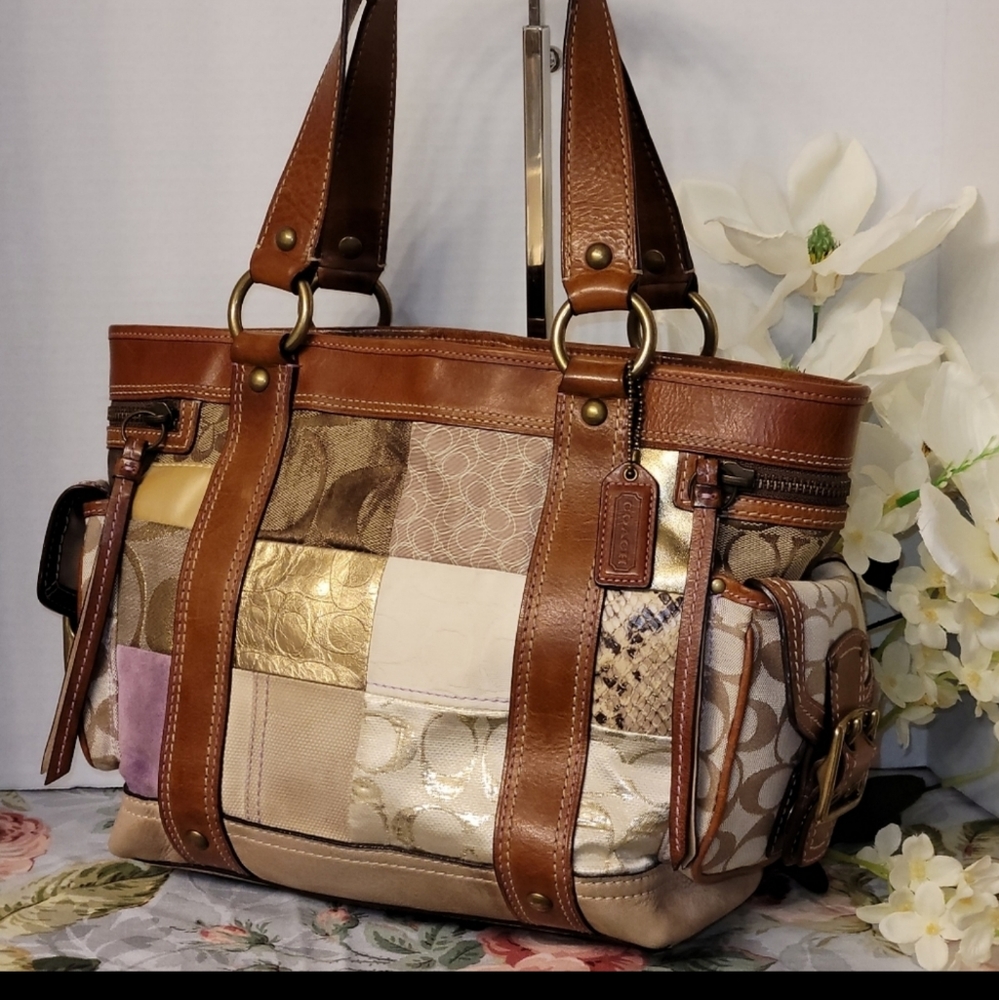 Coach Patchwork Satchel Whiskey Leather 10002